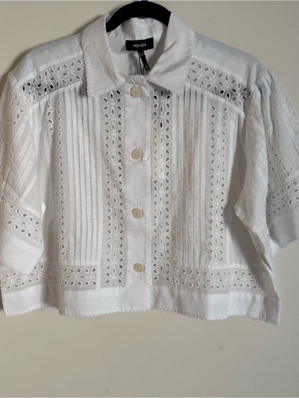 ME+EM White Eyelet Pintuck Cotton Blouse for Kids